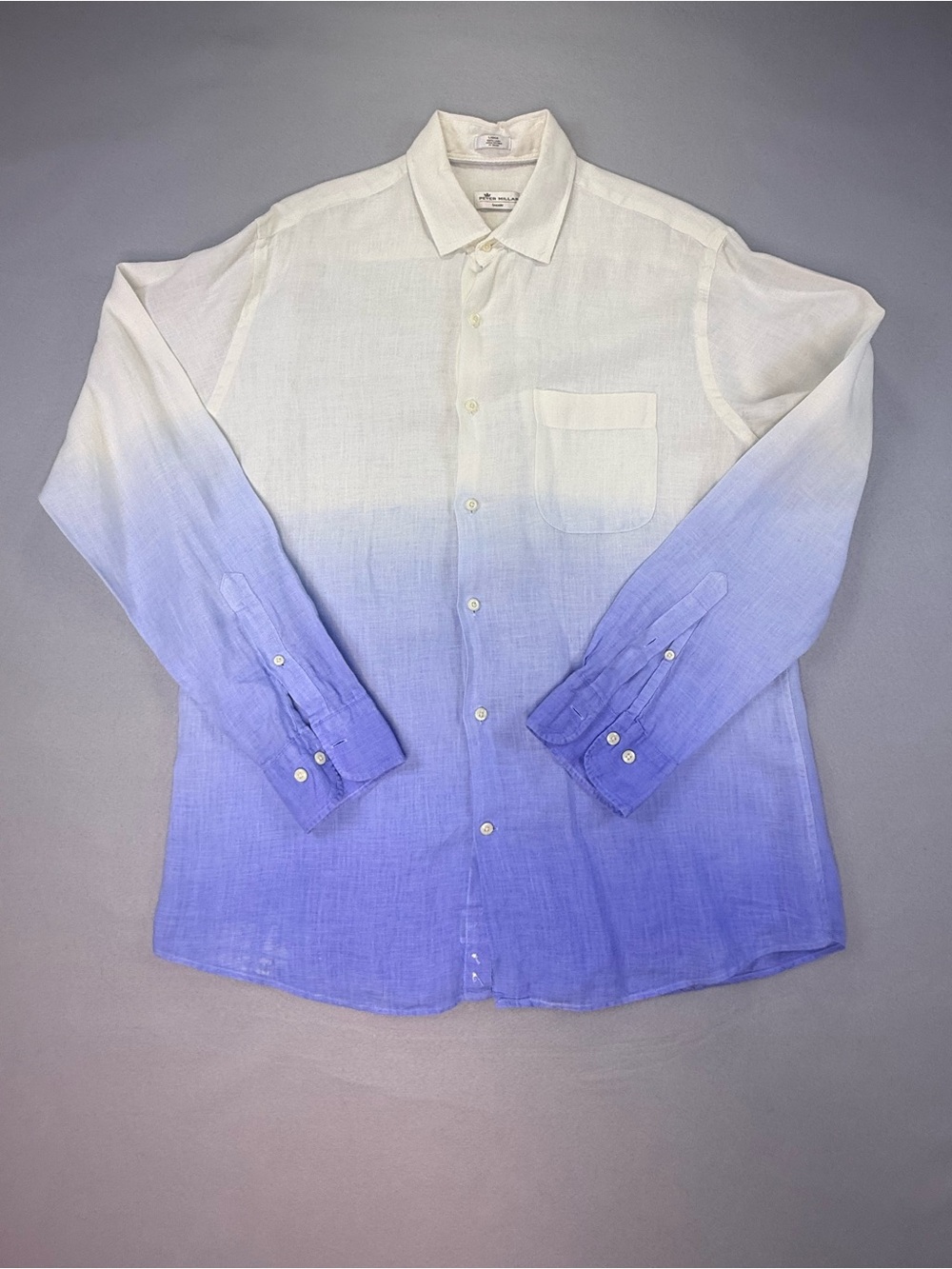 Peter Millar Men’s Linen Ombre Shirt White Blue Dip Dye Long Sleeve